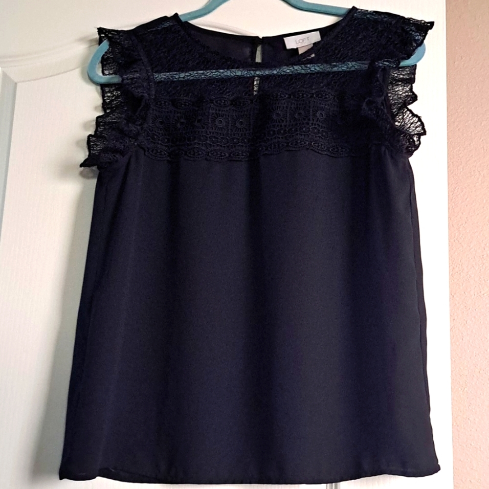 Black Lace, Lace Cap Sleeves, Top, LOFT